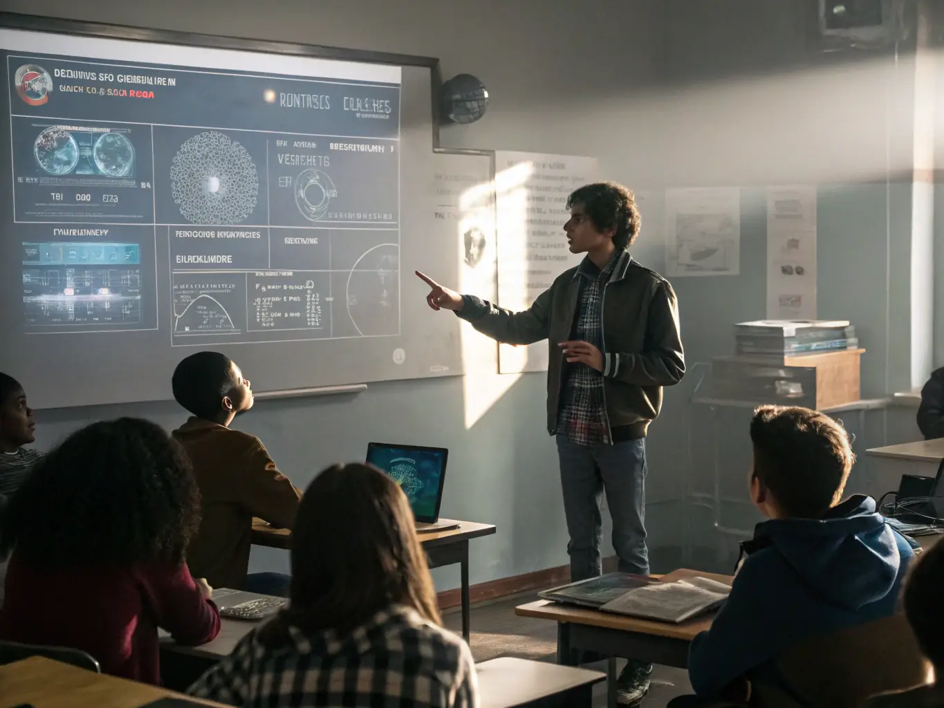 A student presenting their AI project during a Digital Dharm workshop, demonstrating the practical application of AI concepts and skills.