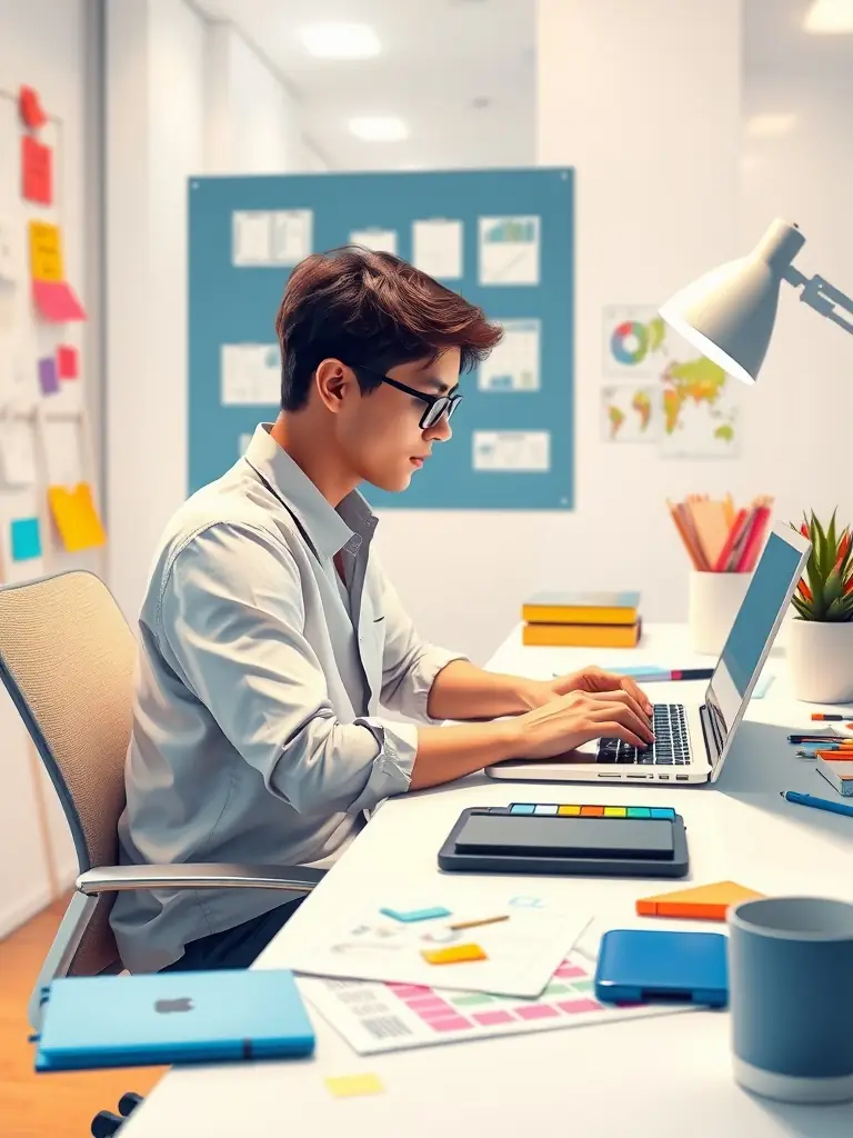 A content creator using AI tools to generate engaging and effective communication materials, showcasing the power of AI in writing and communications.