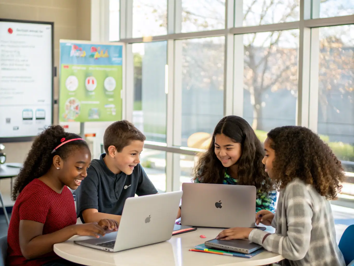 Students critically analyzing AI-generated content, identifying biases and misinformation, and discussing the importance of media literacy.